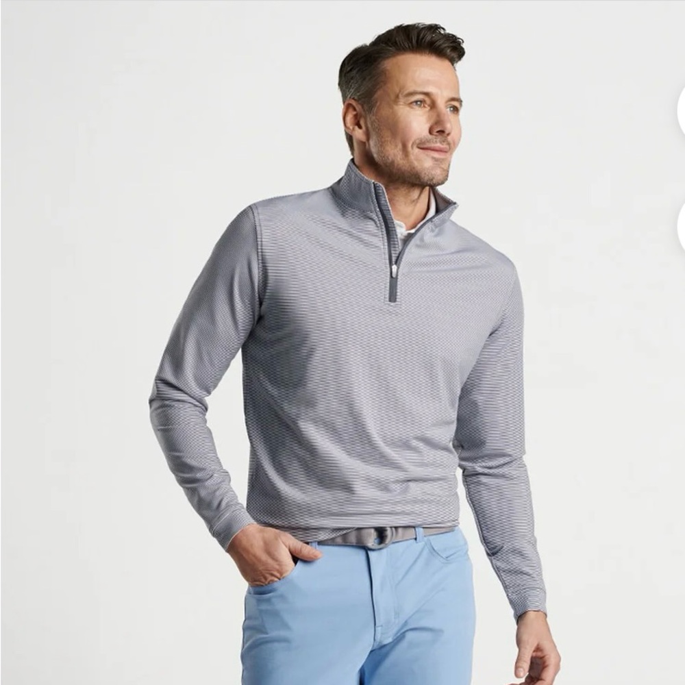 Peter Millar Men’s Sugar Stripe Quater Zip  Preppy Golf Pullover size M